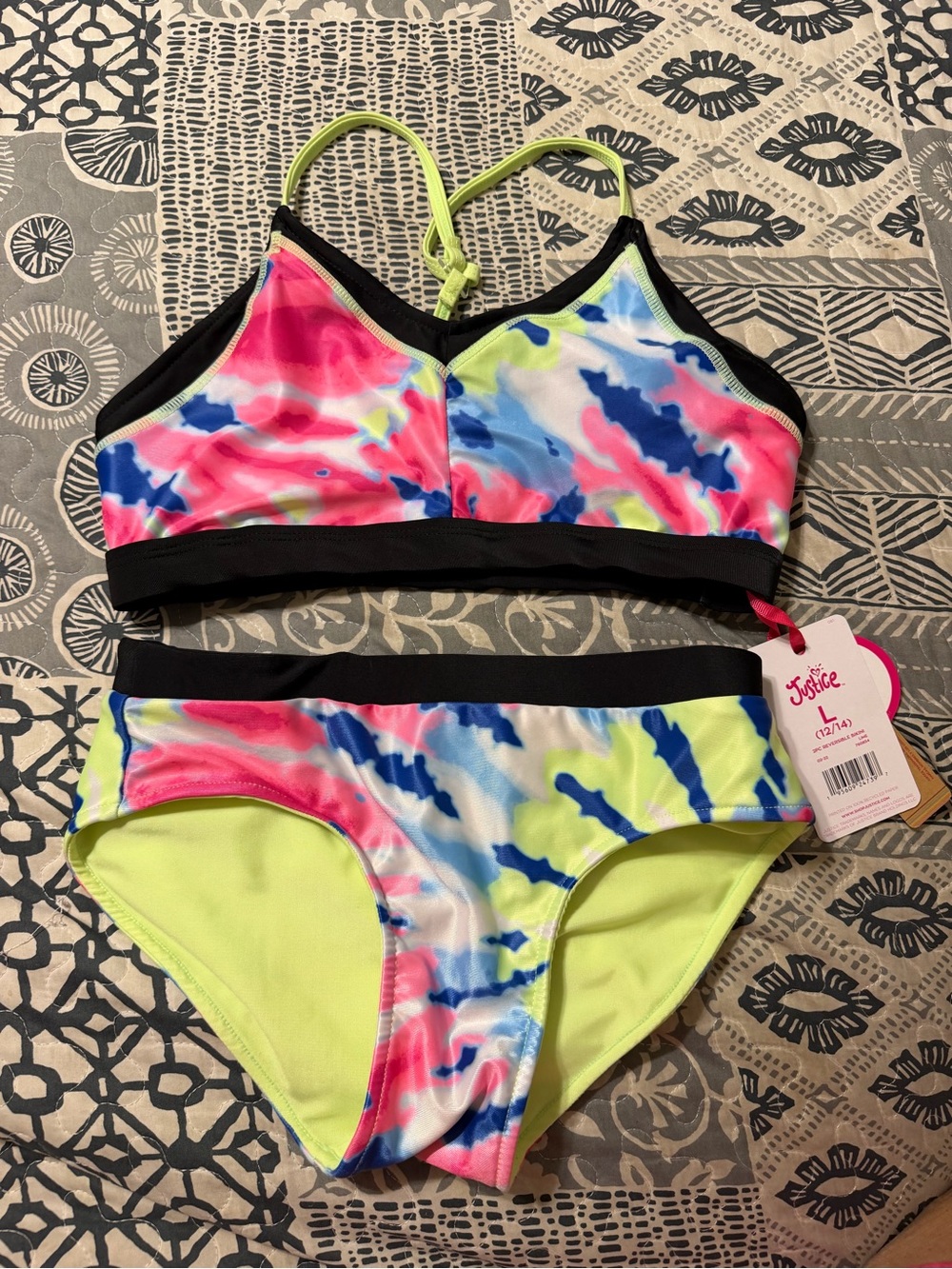 Justice Girls Neon Tie-Dye Two-Piece Bikini - Pink, Blue, Yellow